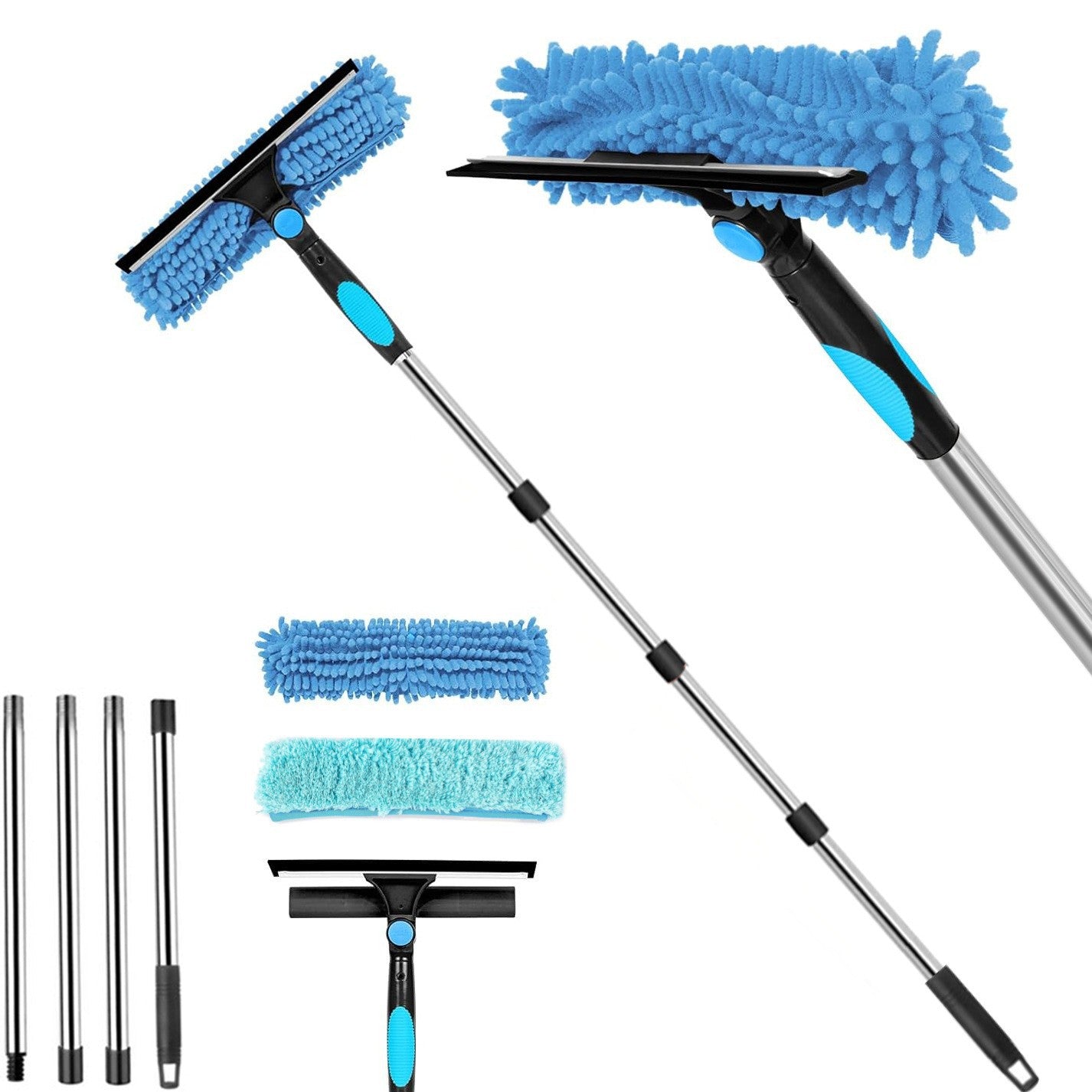 Window Washing Squeegee Kit with Extension Pole // Window Cleaning Tool Combo with Telescopic Pole