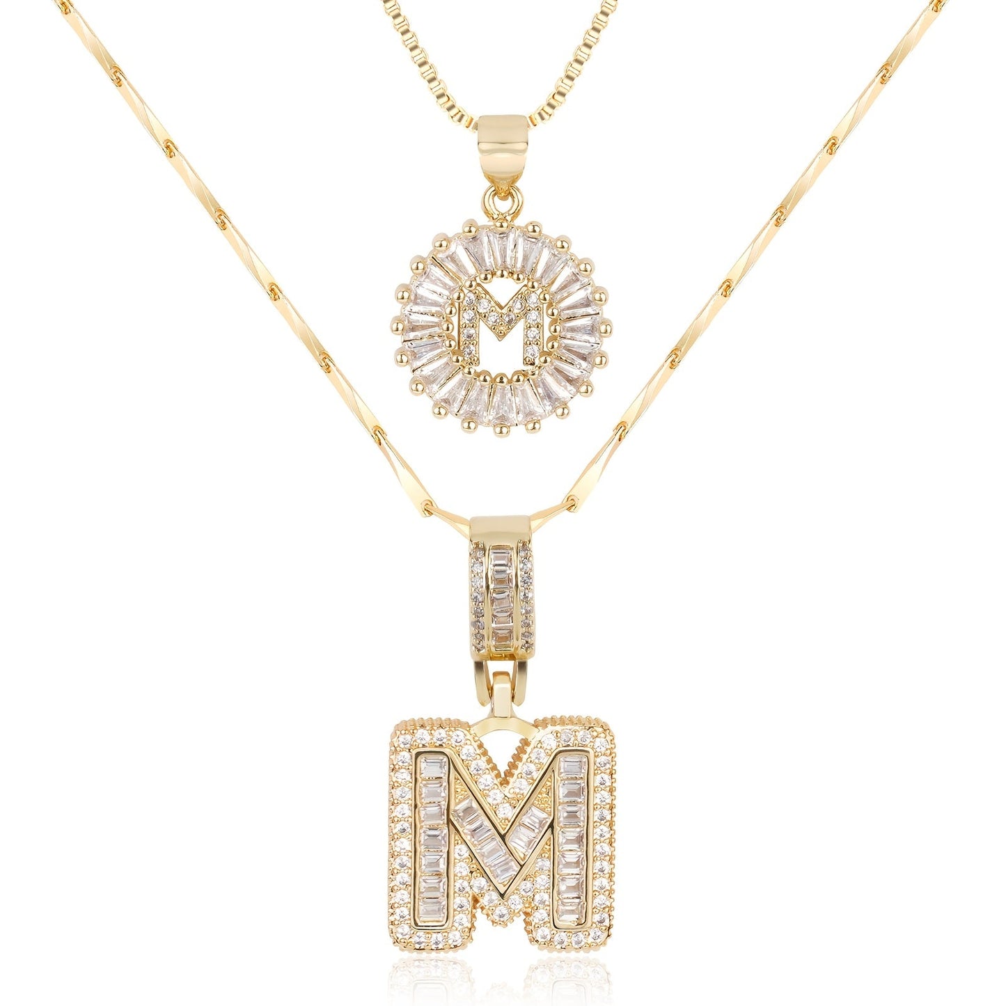 ✨LBMLBM™Bestselling Crystal-Studded 26 English Letter Necklace for Women with Copper Zirconia Setting and Genuine Gold-Plated Flower Letters 2Pc Set💎