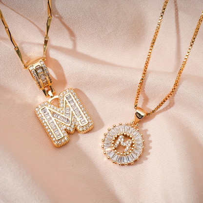 ✨LBMLBM™Bestselling Crystal-Studded 26 English Letter Necklace for Women with Copper Zirconia Setting and Genuine Gold-Plated Flower Letters 2Pc Set💎