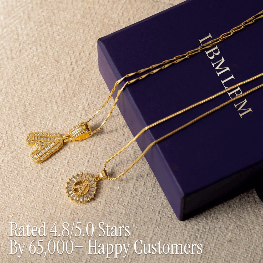 ✨LBMLBM™Bestselling Crystal-Studded 26 English Letter Necklace for Women with Copper Zirconia Setting and Genuine Gold-Plated Flower Letters 2Pc Set💎