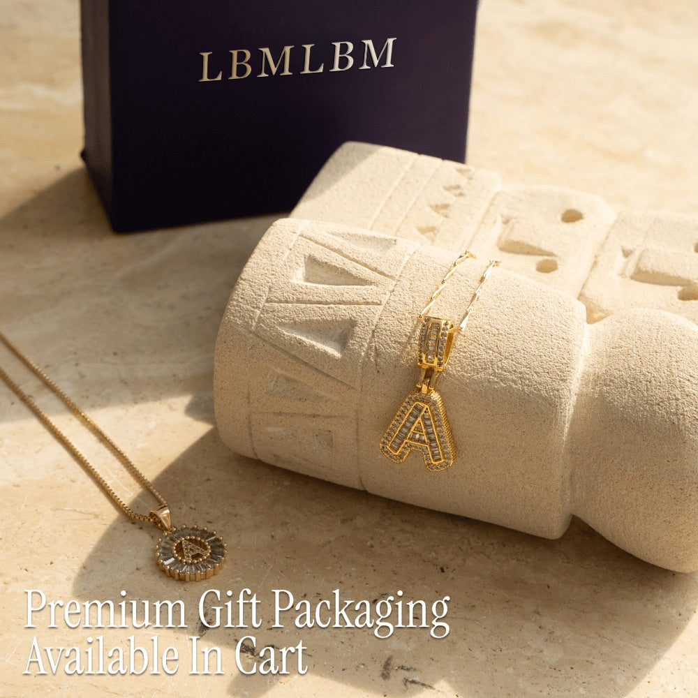 ✨LBMLBM™Bestselling Crystal-Studded 26 English Letter Necklace for Women with Copper Zirconia Setting and Genuine Gold-Plated Flower Letters 2Pc Set💎