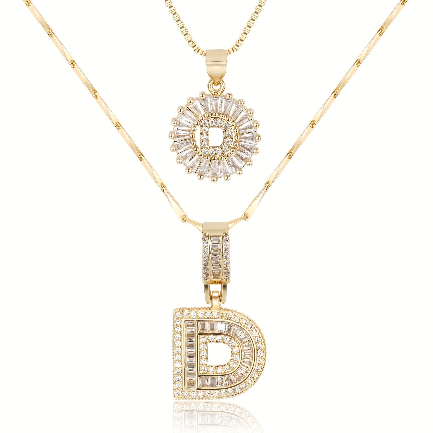 ✨LBMLBM™Bestselling Crystal-Studded 26 English Letter Necklace for Women with Copper Zirconia Setting and Genuine Gold-Plated Flower Letters 2Pc Set💎