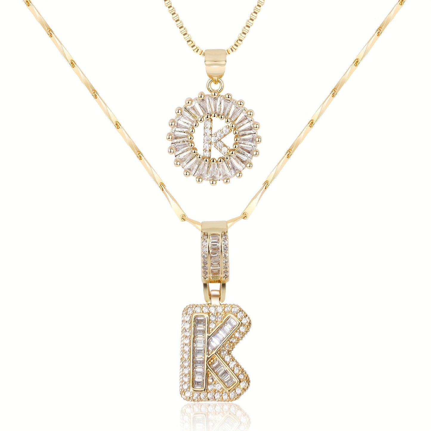 ✨LBMLBM™Bestselling Crystal-Studded 26 English Letter Necklace for Women with Copper Zirconia Setting and Genuine Gold-Plated Flower Letters 2Pc Set💎