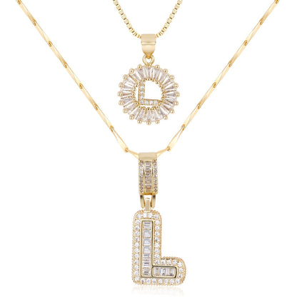 ✨LBMLBM™Bestselling Crystal-Studded 26 English Letter Necklace for Women with Copper Zirconia Setting and Genuine Gold-Plated Flower Letters 2Pc Set💎