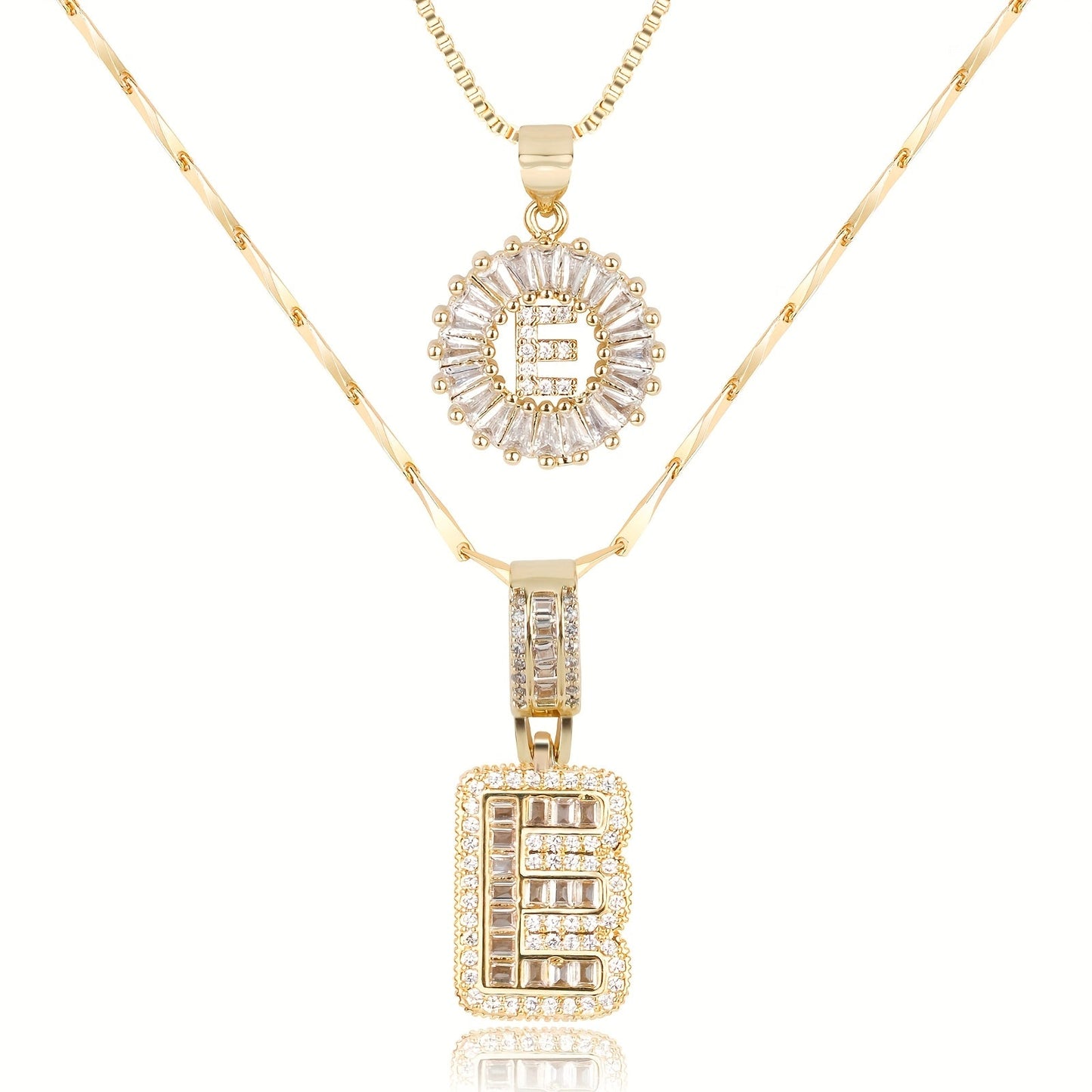 ✨LBMLBM™Bestselling Crystal-Studded 26 English Letter Necklace for Women with Copper Zirconia Setting and Genuine Gold-Plated Flower Letters 2Pc Set💎