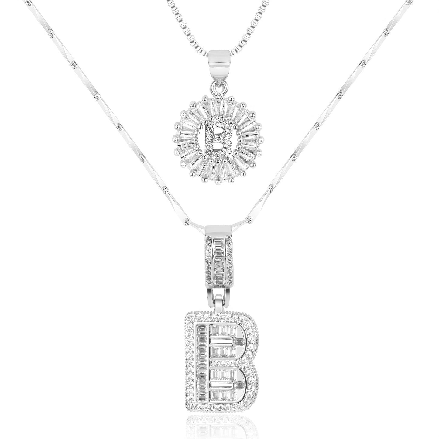 ✨LBMLBM™Bestselling Crystal-Studded 26 English Letter Necklace for Women with Copper Zirconia Setting and Genuine Gold-Plated Flower Letters 2Pc Set💎