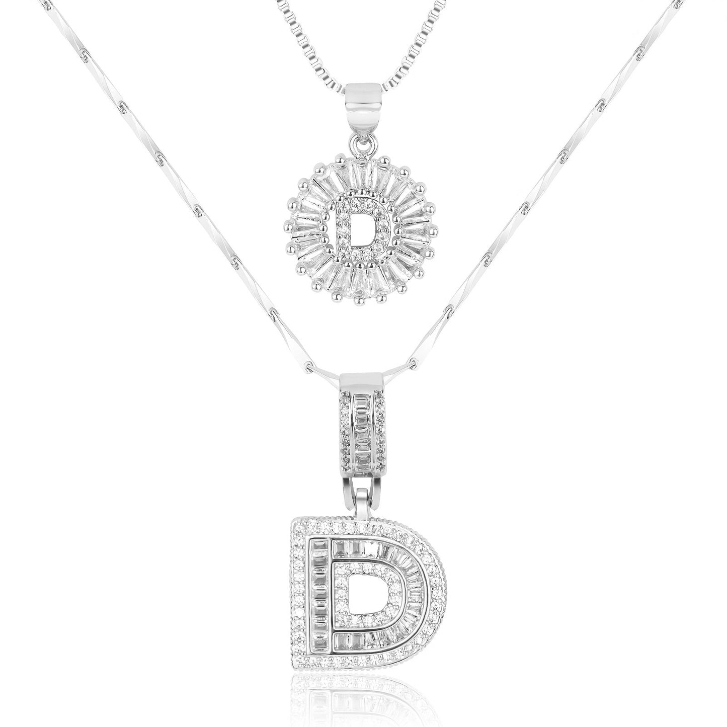 ✨LBMLBM™Bestselling Crystal-Studded 26 English Letter Necklace for Women with Copper Zirconia Setting and Genuine Gold-Plated Flower Letters 2Pc Set💎