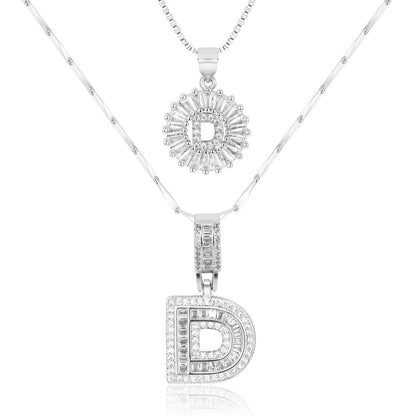 ✨LBMLBM™Bestselling Crystal-Studded 26 English Letter Necklace for Women with Copper Zirconia Setting and Genuine Gold-Plated Flower Letters 2Pc Set💎