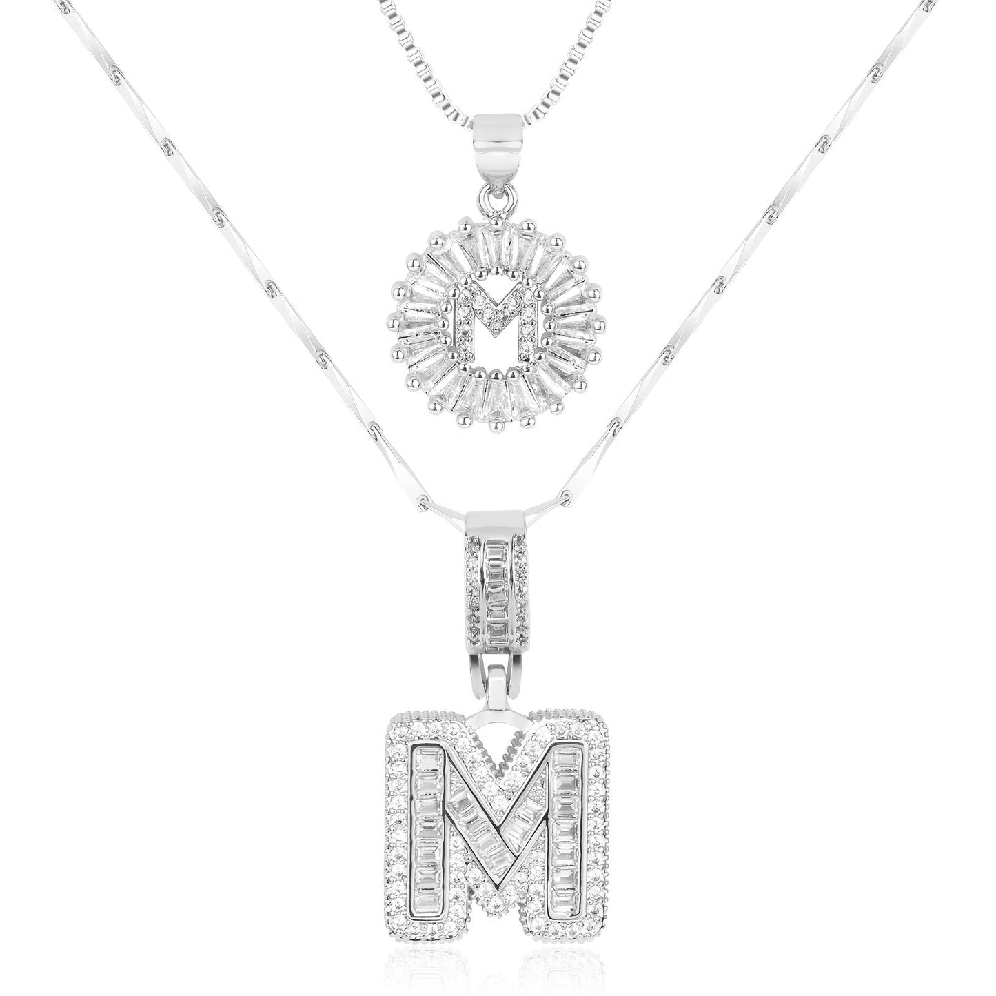 ✨LBMLBM™Bestselling Crystal-Studded 26 English Letter Necklace for Women with Copper Zirconia Setting and Genuine Gold-Plated Flower Letters 2Pc Set💎