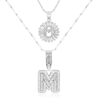 ✨LBMLBM™Bestselling Crystal-Studded 26 English Letter Necklace for Women with Copper Zirconia Setting and Genuine Gold-Plated Flower Letters 2Pc Set💎