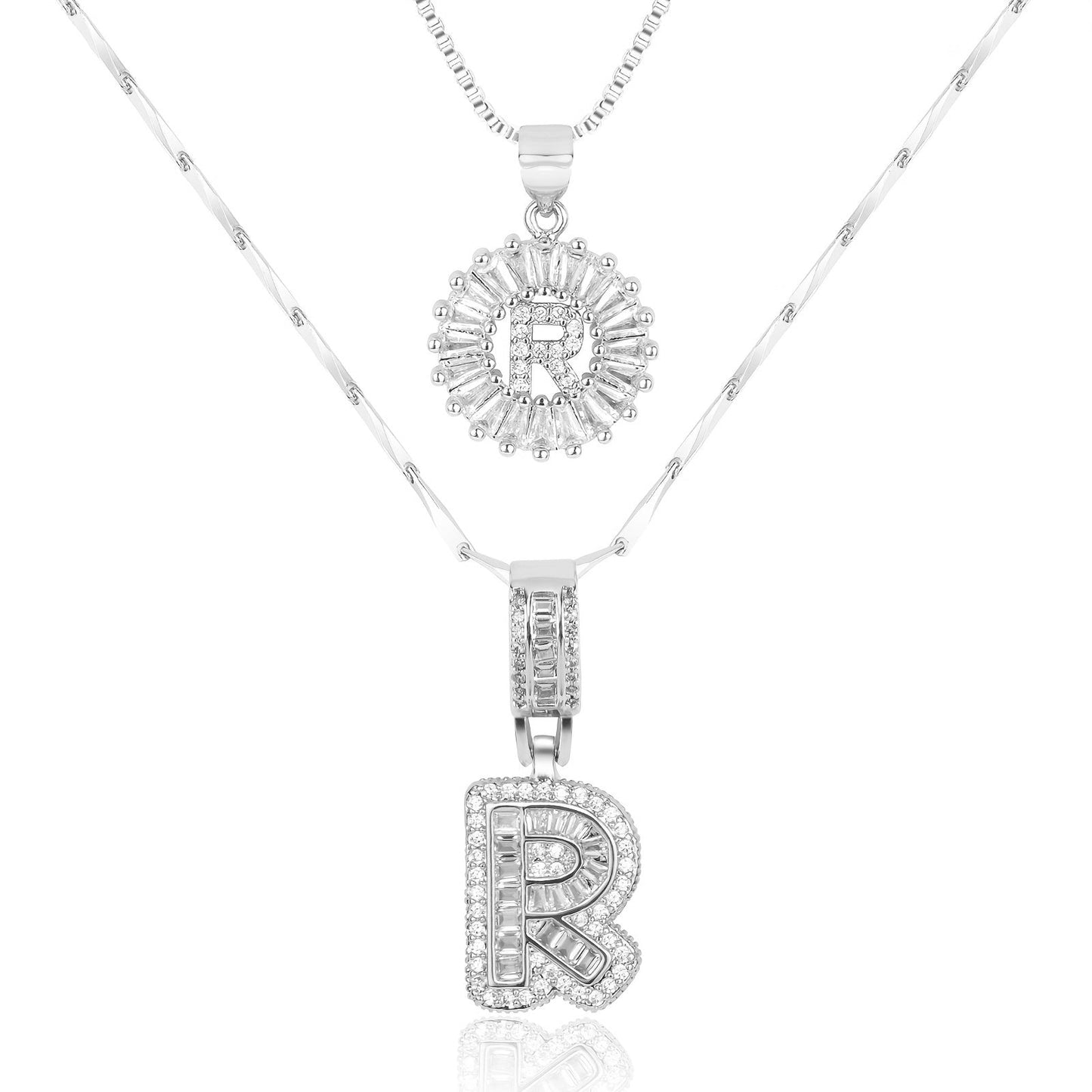 ✨LBMLBM™Bestselling Crystal-Studded 26 English Letter Necklace for Women with Copper Zirconia Setting and Genuine Gold-Plated Flower Letters 2Pc Set💎