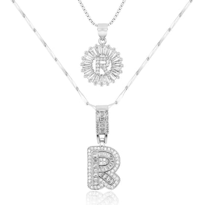 ✨LBMLBM™Bestselling Crystal-Studded 26 English Letter Necklace for Women with Copper Zirconia Setting and Genuine Gold-Plated Flower Letters 2Pc Set💎