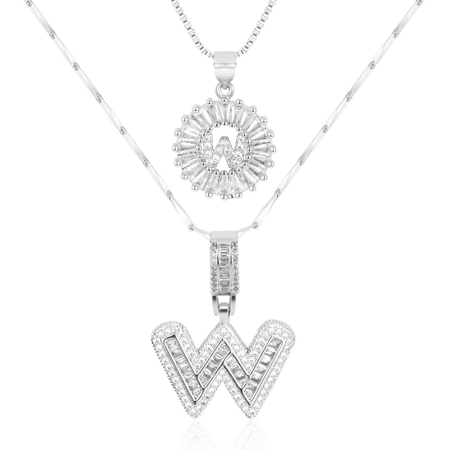 ✨LBMLBM™Bestselling Crystal-Studded 26 English Letter Necklace for Women with Copper Zirconia Setting and Genuine Gold-Plated Flower Letters 2Pc Set💎