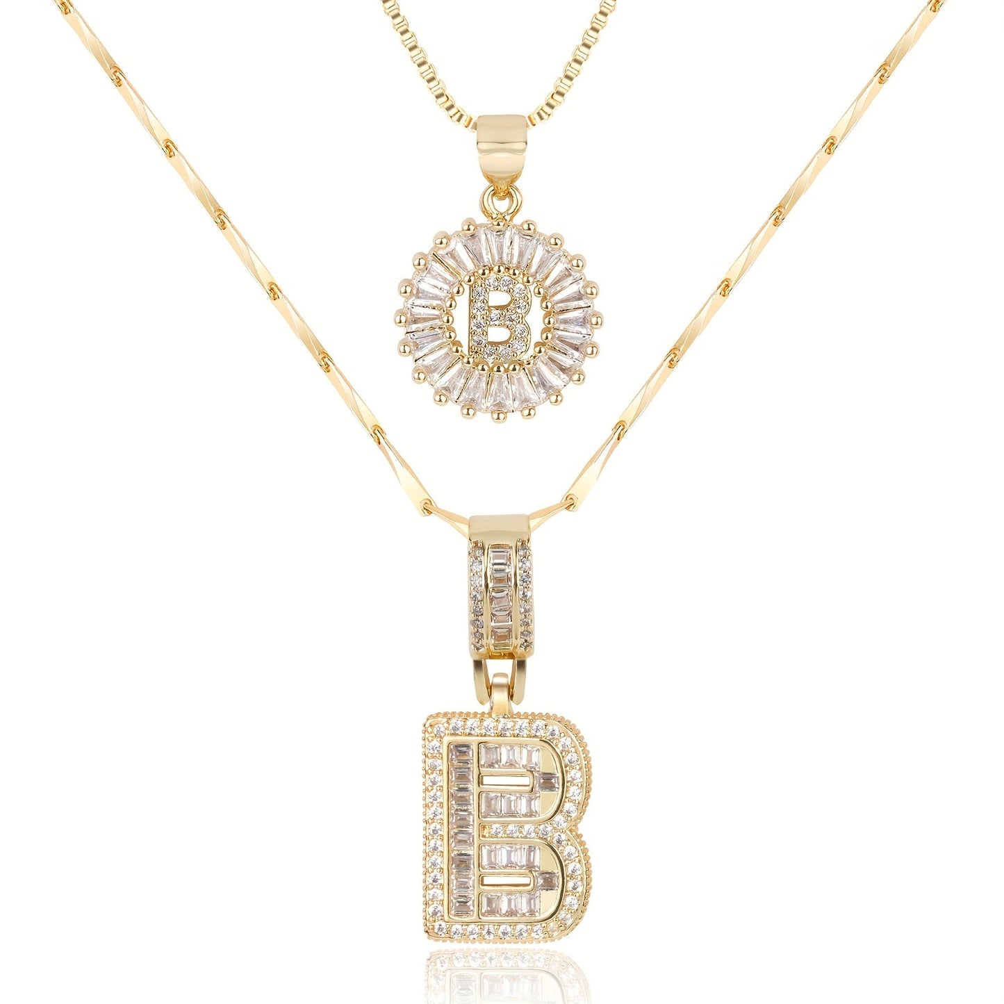 ✨LBMLBM™Bestselling Crystal-Studded 26 English Letter Necklace for Women with Copper Zirconia Setting and Genuine Gold-Plated Flower Letters 2Pc Set💎