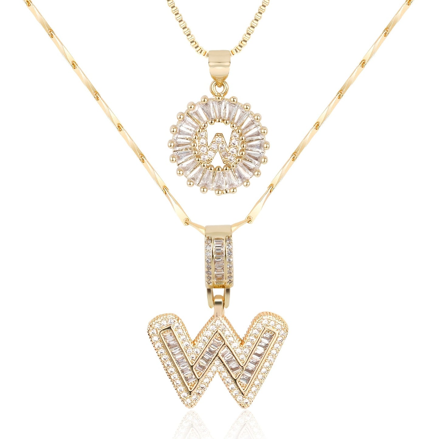✨LBMLBM™Bestselling Crystal-Studded 26 English Letter Necklace for Women with Copper Zirconia Setting and Genuine Gold-Plated Flower Letters 2Pc Set💎
